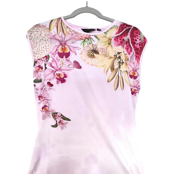 Ted Baker Tops - Ted Baker Blouse Womens 1 Pink Floral Cap Sleeve Jersey Top Portugal Lightweight